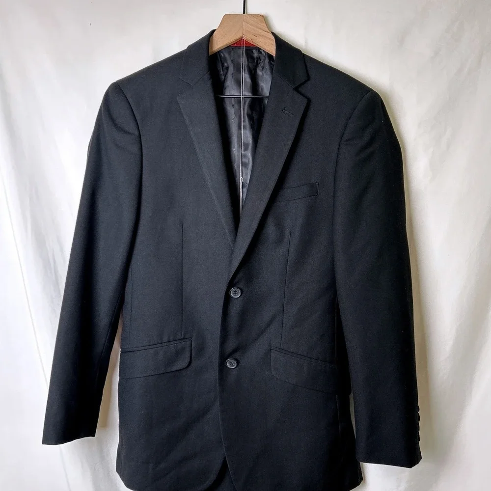 Renoir Mens Slim Fit 2-Button Double Vent 2-Piece Suit Size 36R 30W Black Formal